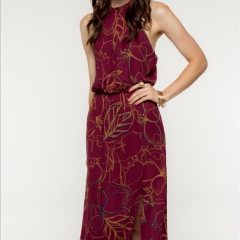 Everly halter top long burgundy print dress